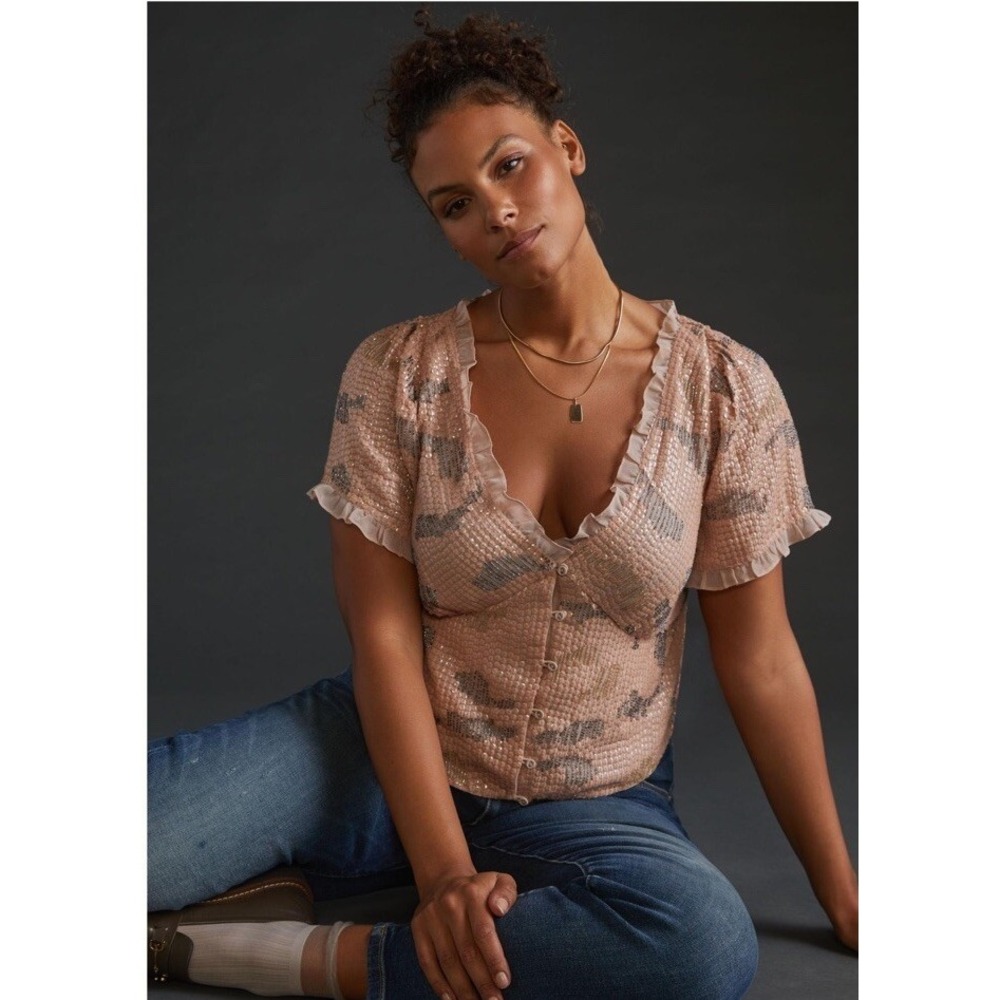 Forever That Girl Sequin V-Neck Blouse Top, Size Medium New With Tags!